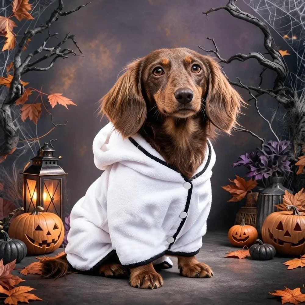 Quick-drying Halloween Dog Towel Plush Soft Dog Pumpkin Ghost Bathrobe Cozy Water-absorbent Pet Hoodie Bathrobe Grooming