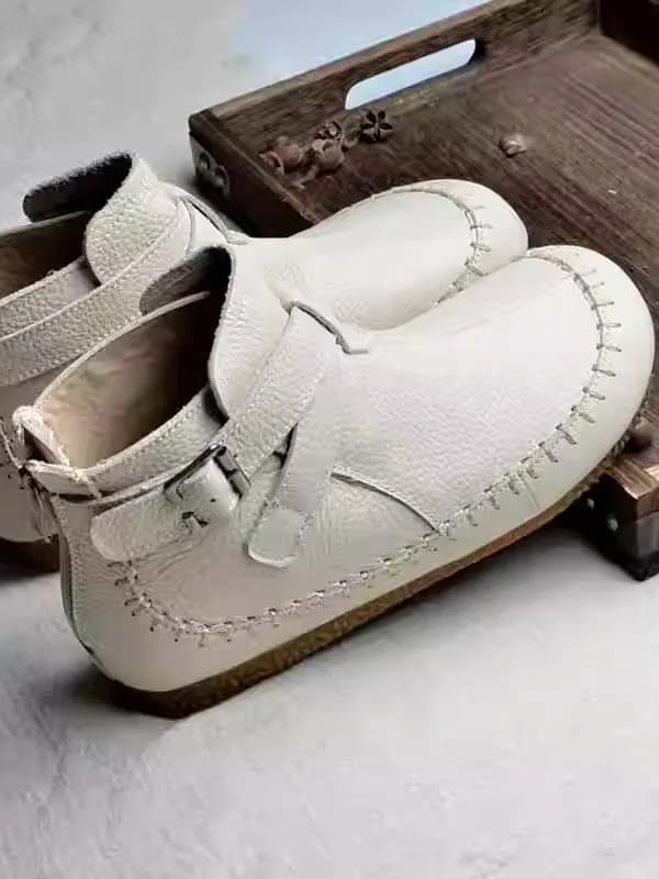 Casual Handmade Leather Chelsea Boots Women's Soft Bottom Short Boots Cotton Linen Style Retro Vintage Chinese Handmade Shoes