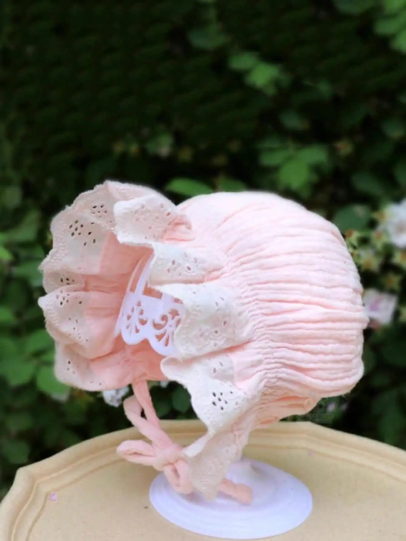 1Pc Vintage Lace Floral Baby Bonnet for Girls 3-12M, Court Style Infant Hat with Heavy Embroidery, Soft Retro Beanie