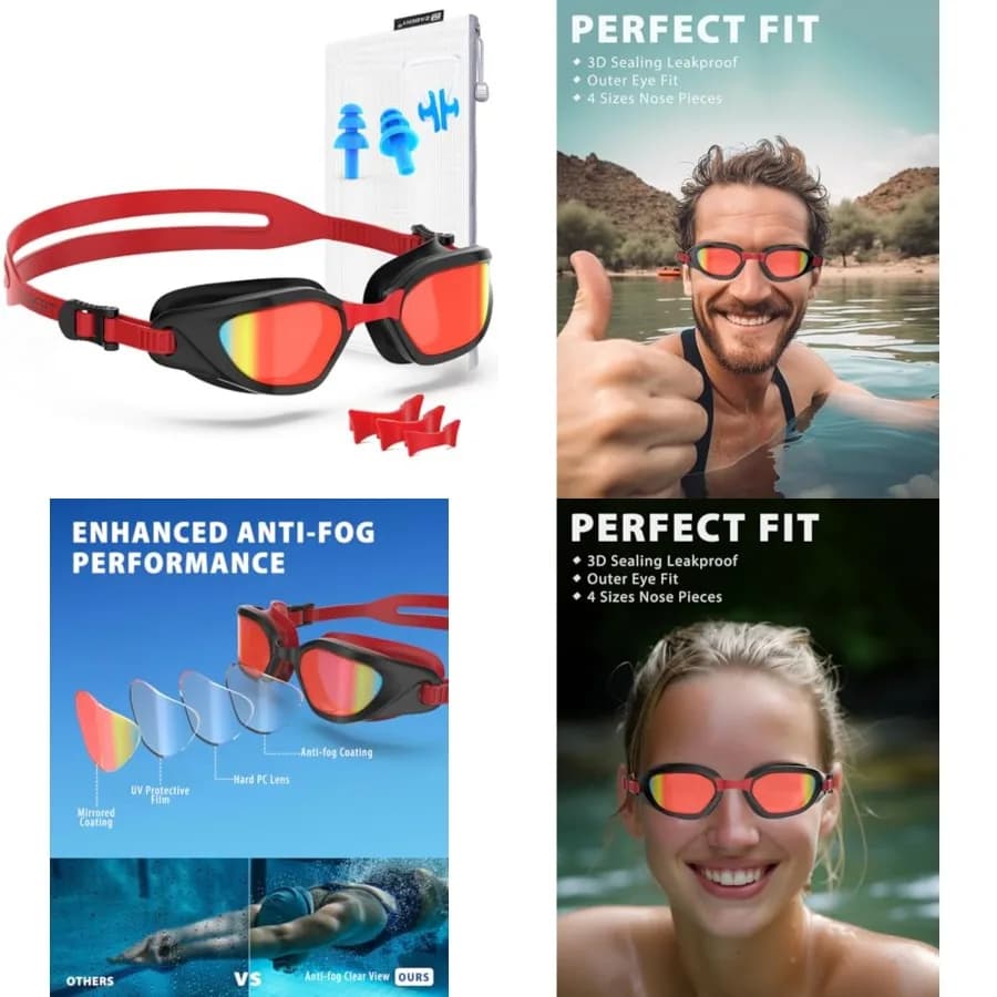Occhialini da Nuoto W2 per Adulti, Uomini e Donne, Antiappannamento, Protezione UV, Senza Perdite d'Acqua