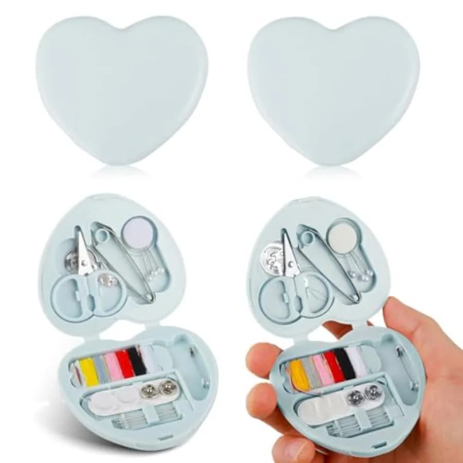 2Pcs Min Travel Sewing Kit, Portable DIY Emergency Sewing Repair Supplies Heart Shaped Sewing Storage Case with Needles, Button