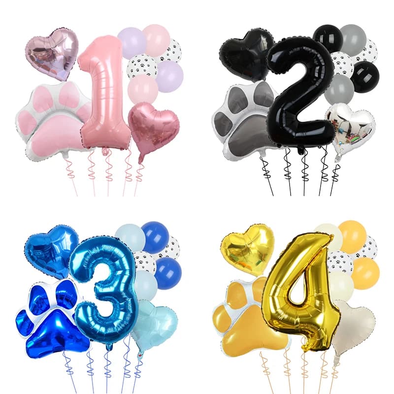 10 Palloncini in Alluminio a Forma di Zampa di Cane e Gatto 'Let's Pawty' 40 Pollici Rosa Grigio Blu Oro per Decorazioni Festa di Compleanno e Baby Shower