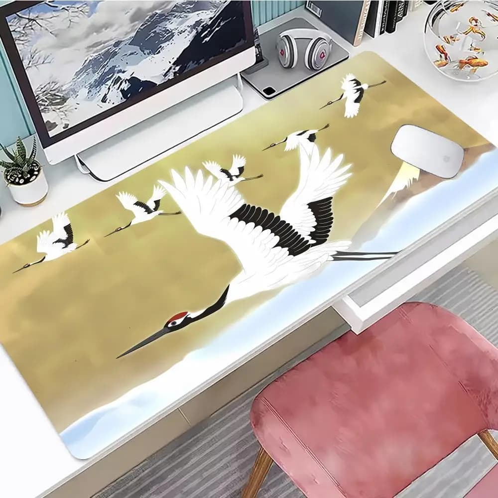 Tappetino per mouse con pittura a inchiostro cinese, Dan Ding He, tappetino da gioco per arte tradizionale cinese con bordi e base in gomma antiscivolo HYBXXC