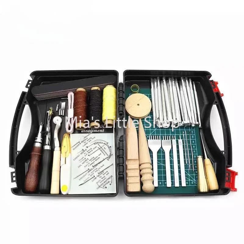 Leather Craft Tool Kit with Storage Bag, Leather Working DIY Set for Cutting Sewing Punching