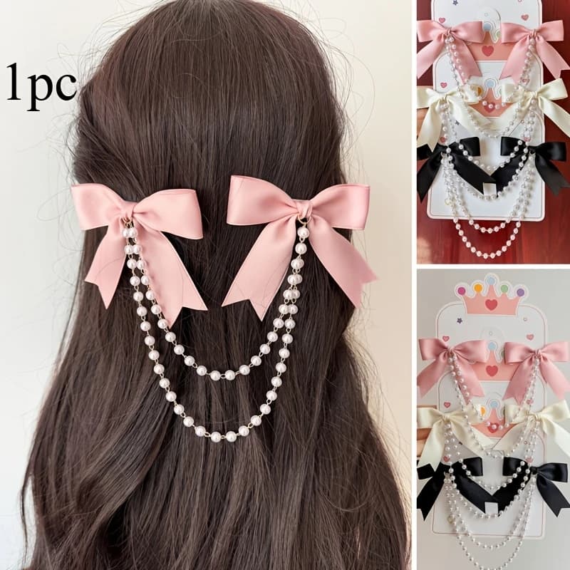 Accessorio per capelli con fiocco di perle, 1 pezzo: fermaglio, forcina e catenella, adatto per donne con capelli spessi o sottili. Il regalo perfetto per le donne.