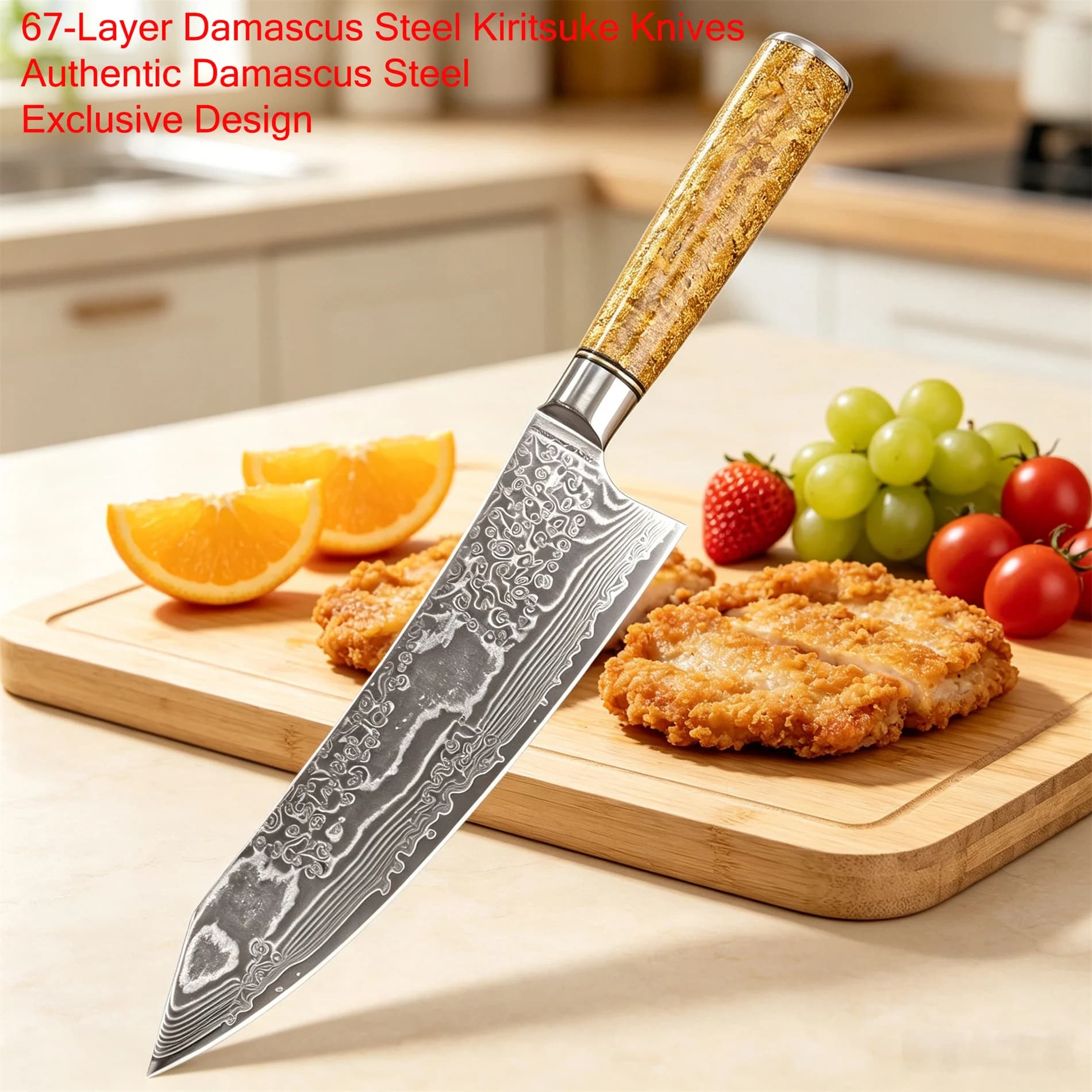 Damascus Steel Japanese 67 Layer Kiritsuke Knife Chef Knife Steak Vegetables Slicing Cutting Knife Cooking Kitchen Essentials