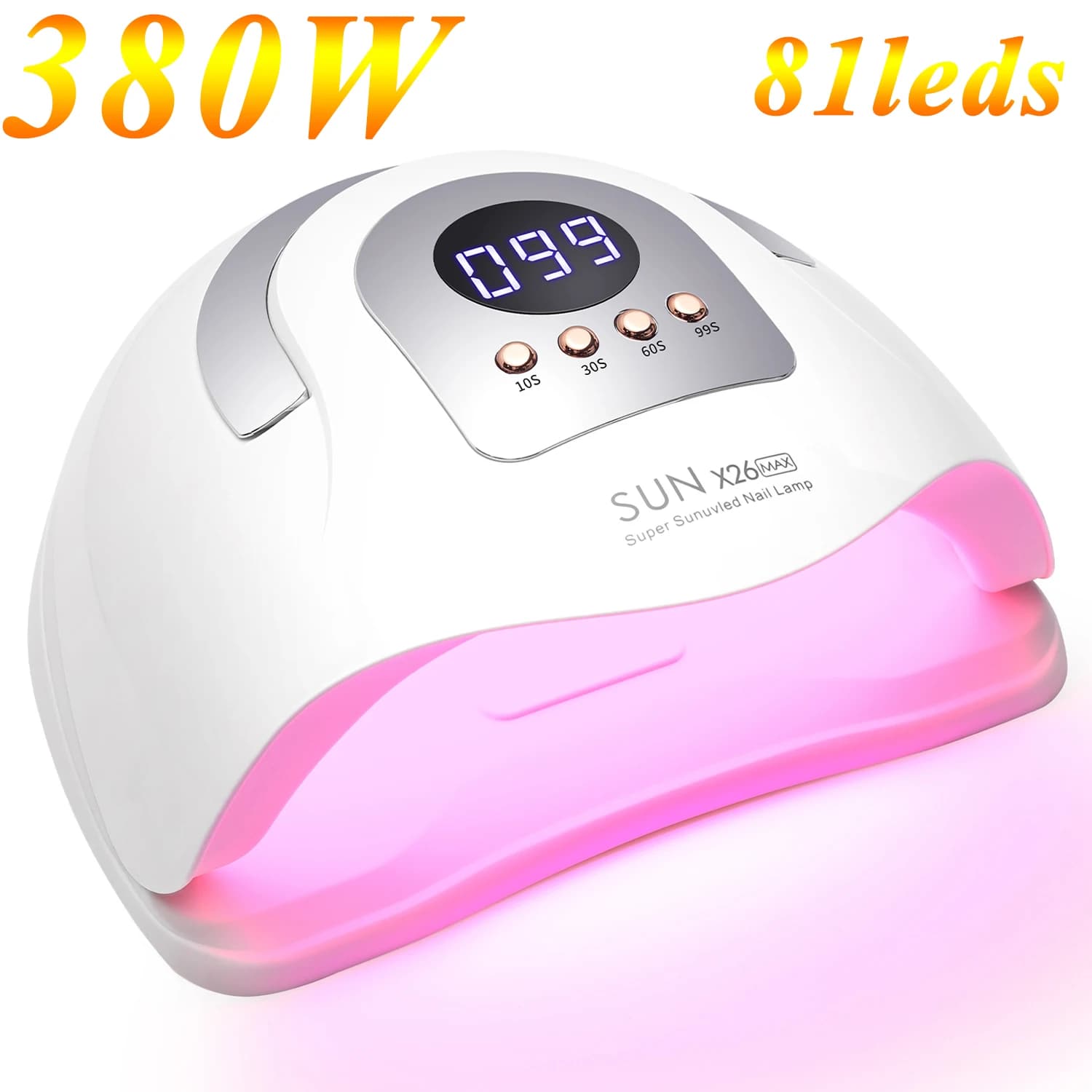 SUN X26 MAX Essiccatore per unghie Macchina 380W Lampada UV LED per unghie 81LED Lampada per manicure polimerizzante per smalto gel con sensore intelligente automatico Nail Art