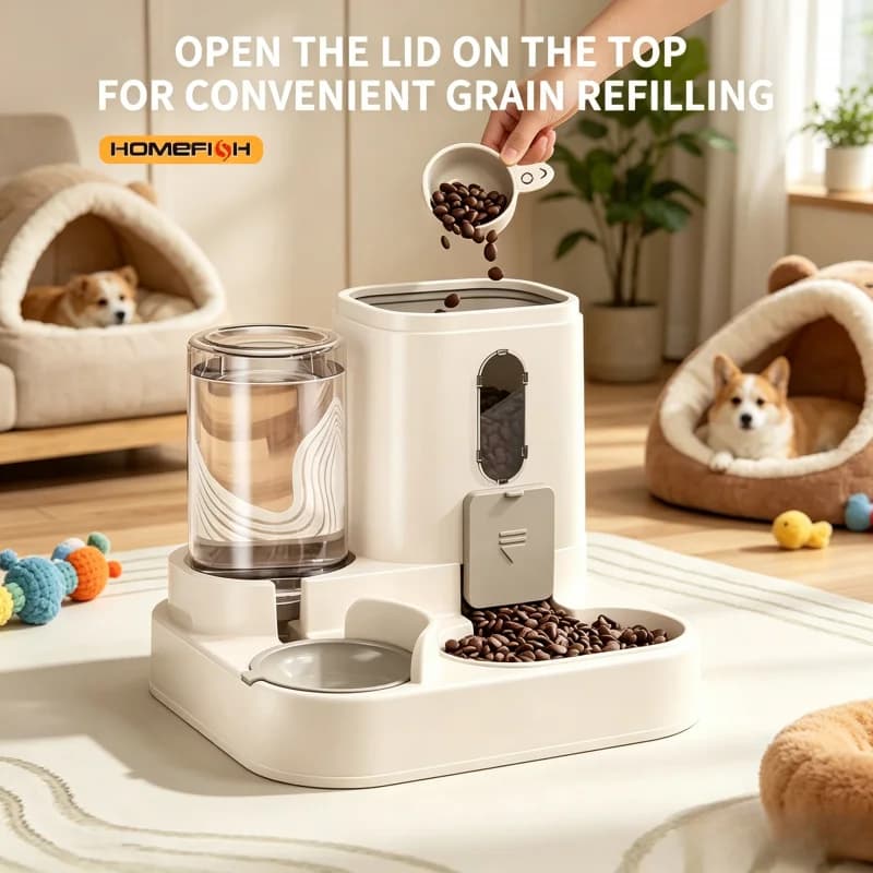 2 In 1 Automatic Cat Feeder Water Food Dispenser Integrated Pet Feeding Bowl Cute Pet Food Water Container