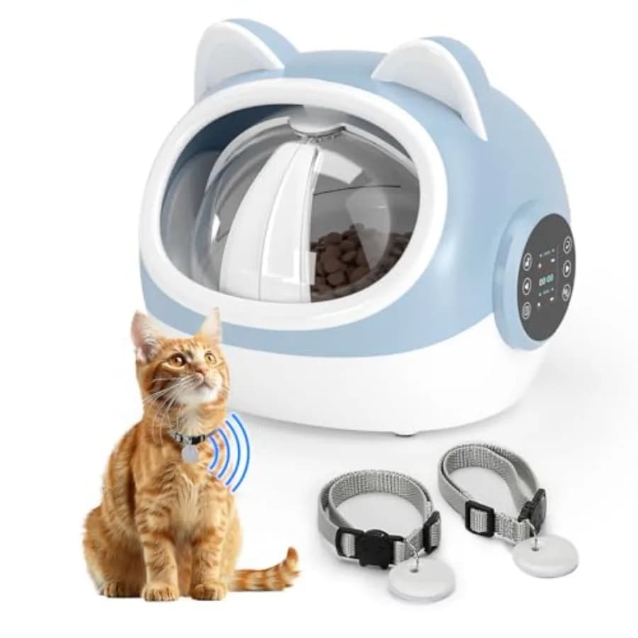Dispenser Automatico di Cibo per Animali con Doppio Collare, Ciotola Intelligente con Orari di Alimentazione Programmabili, Display LCD e Registratore Vocale