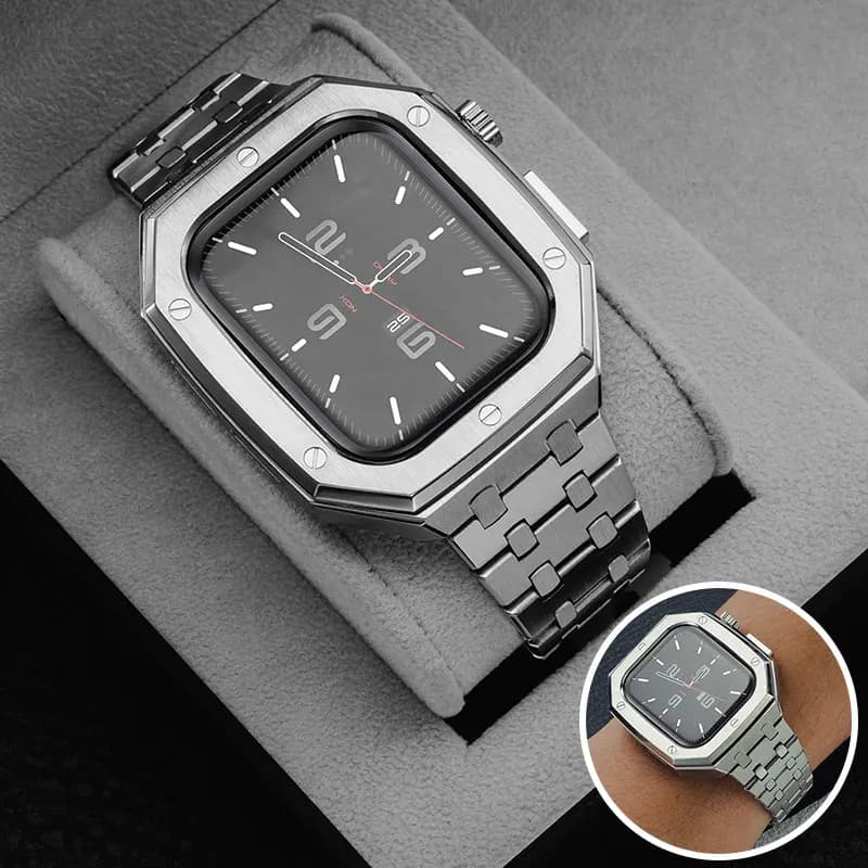 Kit Mod di modifica di lusso in acciaio inossidabile per Apple Watch 11 10 9 8 7 46/45/41mm Custodia in metallo per iWatch 6 5 4 SE 44 40 Set di cinturini