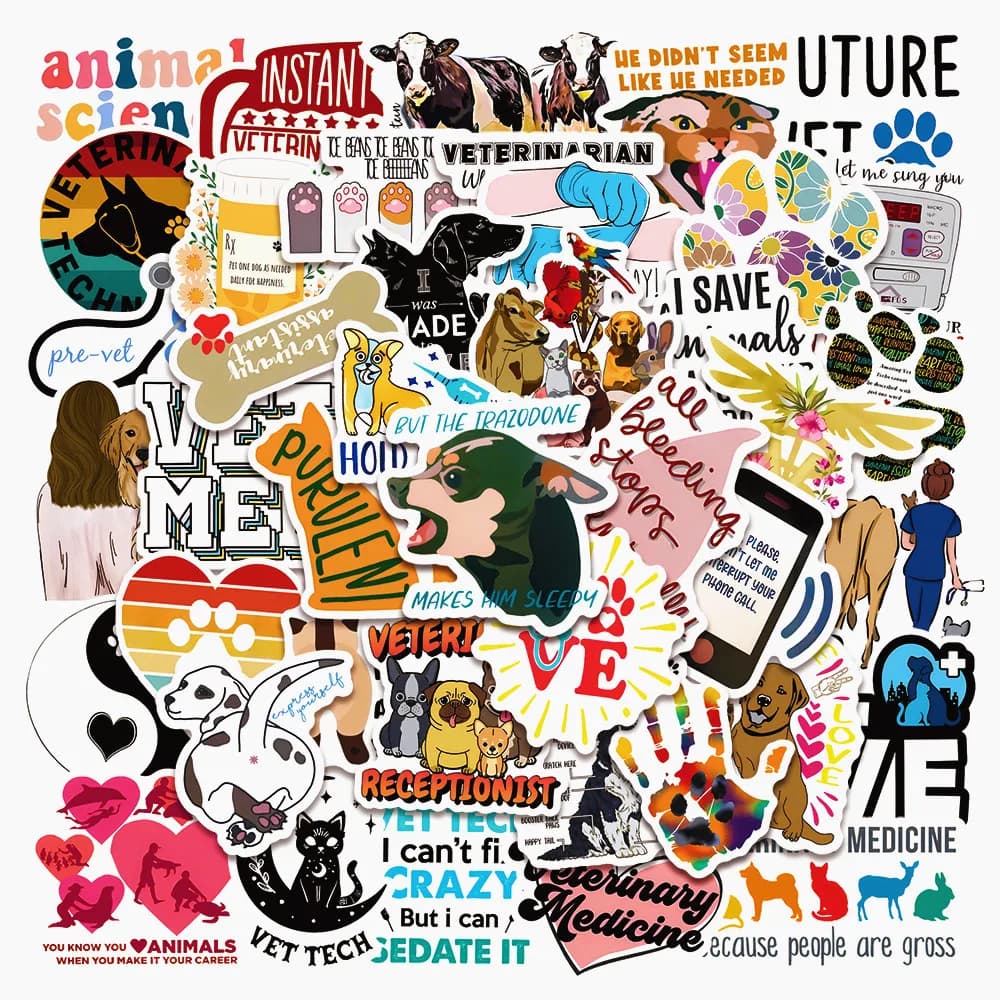 10/30/50pcs Veterinario Professionale Del Fumetto Graffiti Adesivi Creativo Del Telefono Del Computer Portatile Tazza di Acqua Fai Da Te Casco Decal Decor adesivo