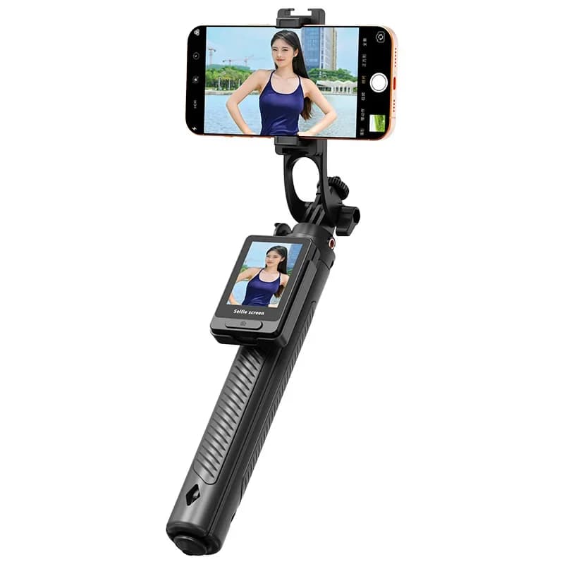 Schermo selfie posteriore per smartphone con tuta treppiede selfie stick. Proiezione selfie pole in tempo reale, per foto di vlog/viaggi/selfie/gruppo