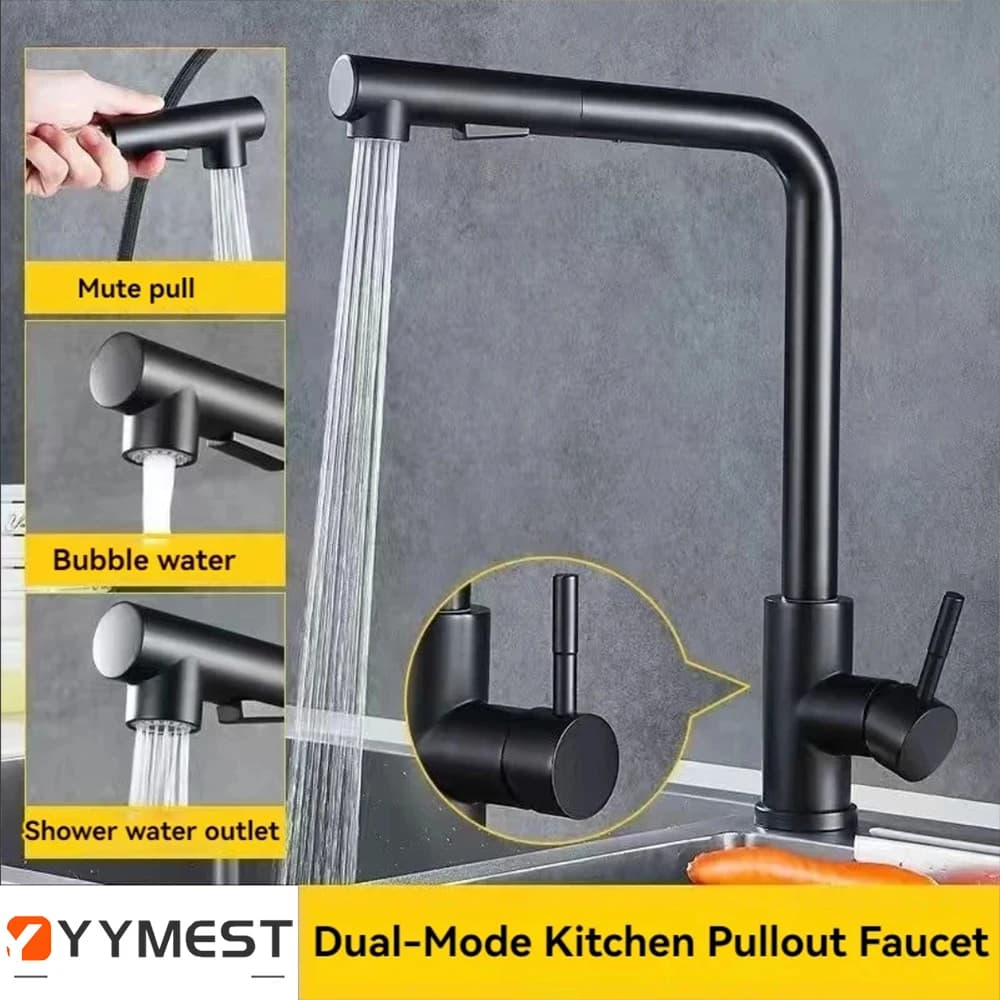 Free Shipping Black Pull Out Kitchen Sink Faucet Two Model Stream Sprayer Nozzle Stainless Steel Hot Cold Wate Mixer Tap Deck