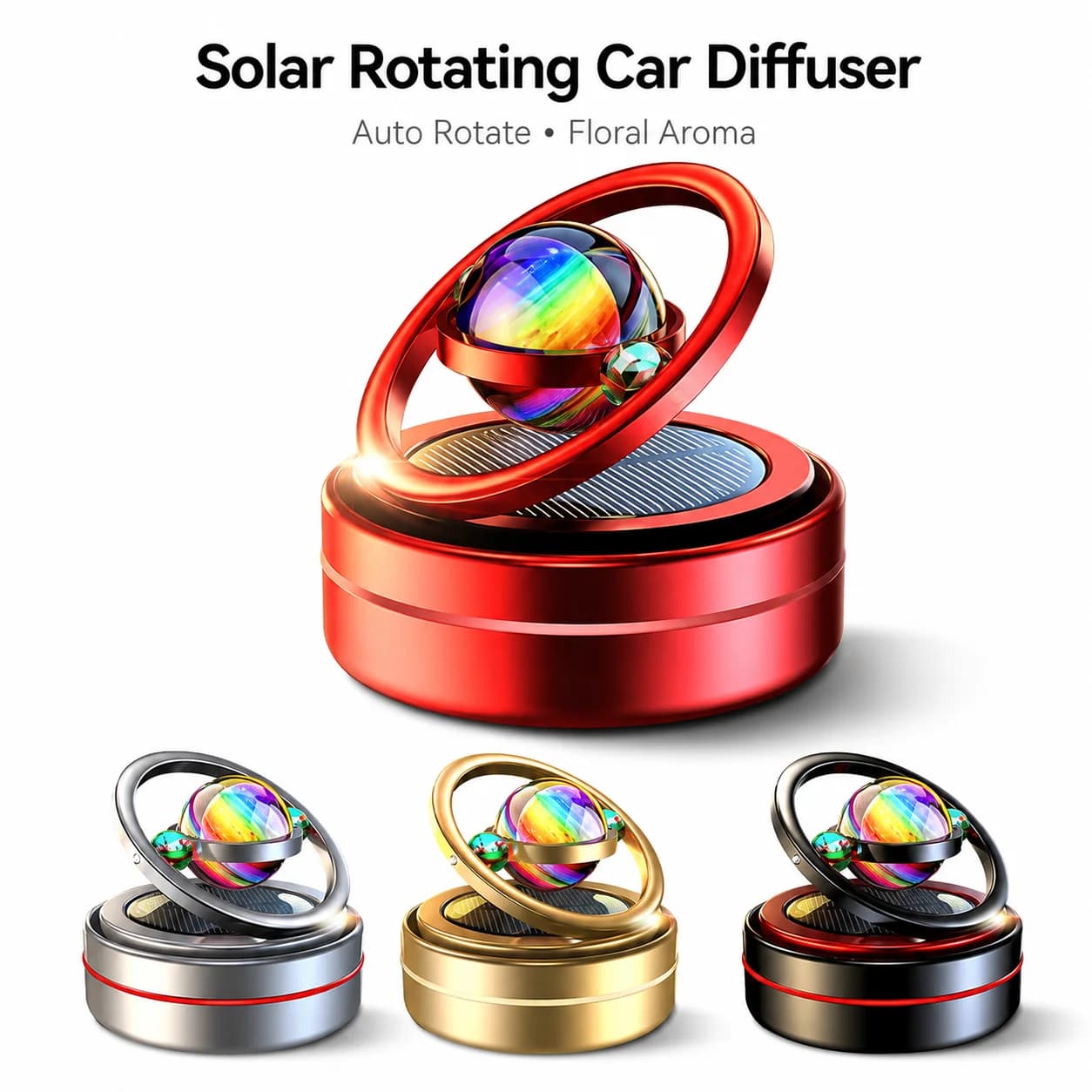 Solar Rotating Car Aromatherapy Diffuser Compact Metal Air Purifier Freshener Interior Accessories with Plant Aroma Tablets Gift