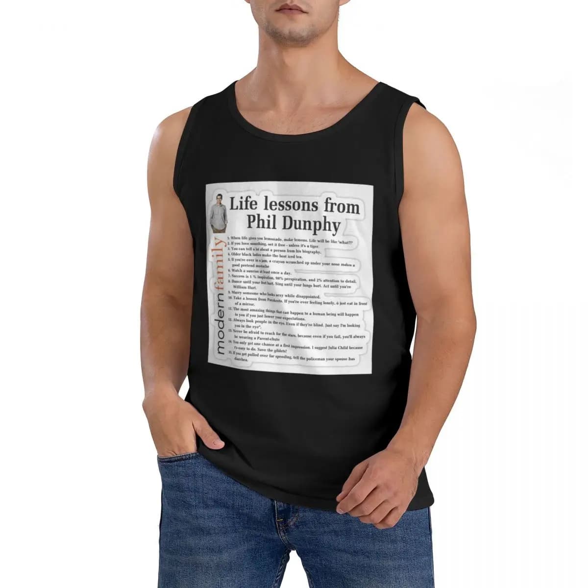 T-shirt senza maniche Life Lessons Phil Dunphy in cotone 100% da uomo, abbigliamento sportivo da allenamento, gilet girocollo da uomo