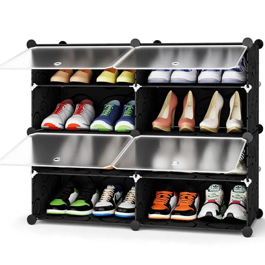 Scarpiera, 4 levels scarpiera, 16 pairs of plastic shoe shelves, wardrobe organizer, hallway, bedroom, entrance, black