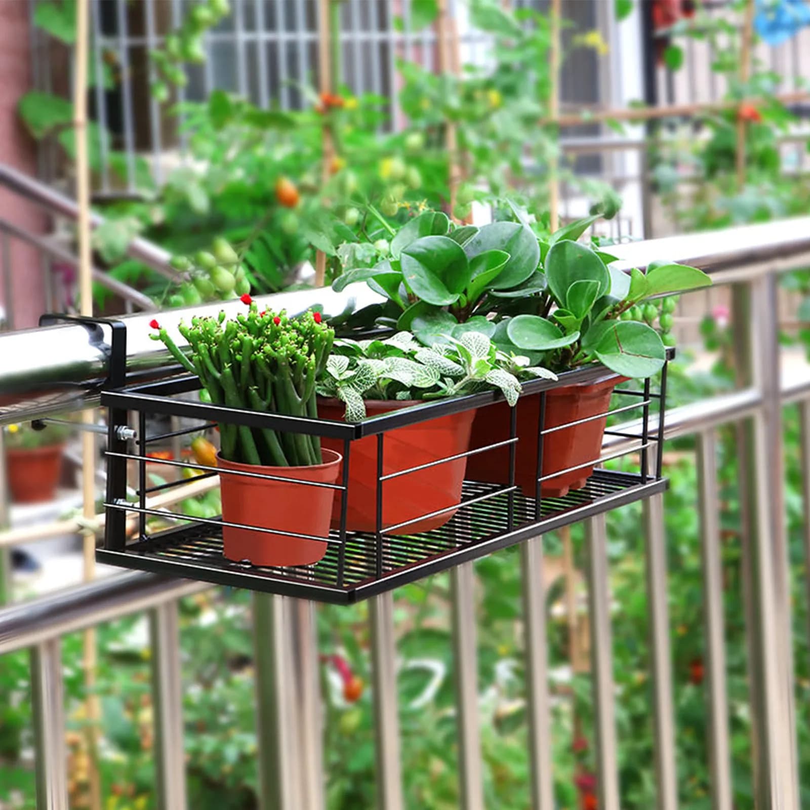 1 Pezzo Portavaso da Balcone Sospeso, Robusto Supporto in Ferro per Fioriere, Espositore per Bonsai, Cesto per Piante da Giardino Esterno