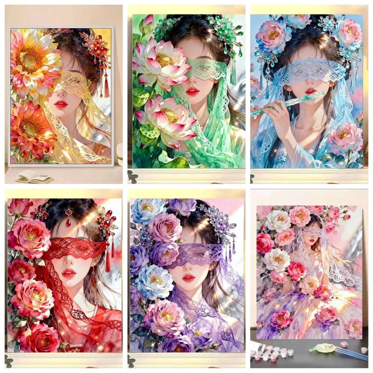 Acrylic Paint By Numbers Flower Girl Painting By Numbers on Canvas Coloring By Number for Adults Paint Digital Art