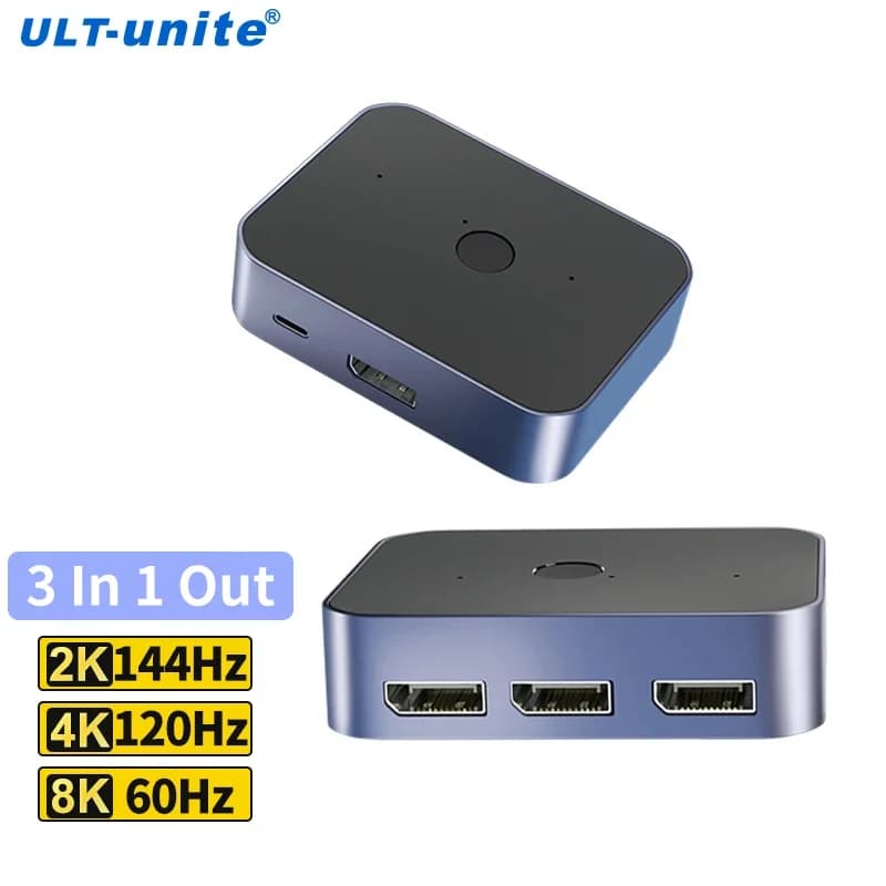 Switch 8K DisplayPort 1.4 Converter splitter 3 in 1 output 48Gbps 8K@60Hz Adapter 4K@144Hz for PC Monitor TV Projector