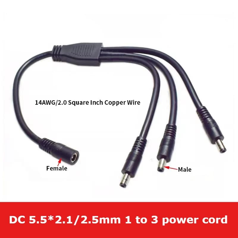 DC 5.5*2.1mm/2.5mm 1 femmina a 3 cavi di alimentazione maschio 14AWG ad alta potenza/corrente DC Splitter per telecamere CCTV DVR LED Strip 10A