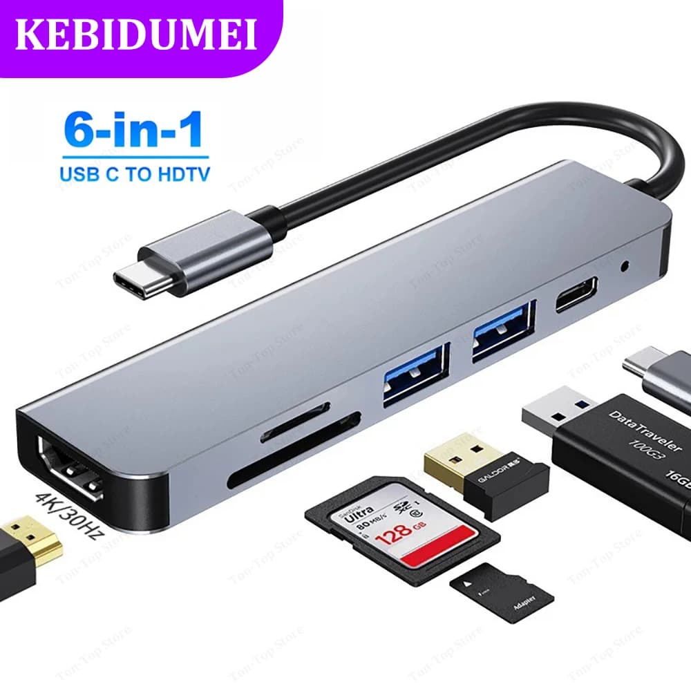 Hub USB C 6 in 1 Adattatore tipo C 3.0 a scheda HDMI SD TF 4K Splitter di ricarica rapida PD Docking station USB Hub per computer MacBook