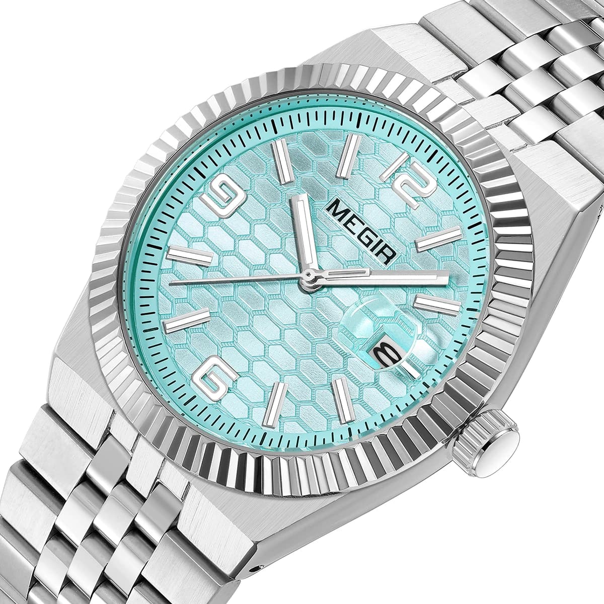 MEGIR Orologio al quarzo da uomo Orologio da polso analogico stile business semplice alla moda con cinturino in acciaio inossidabile con lancette luminose