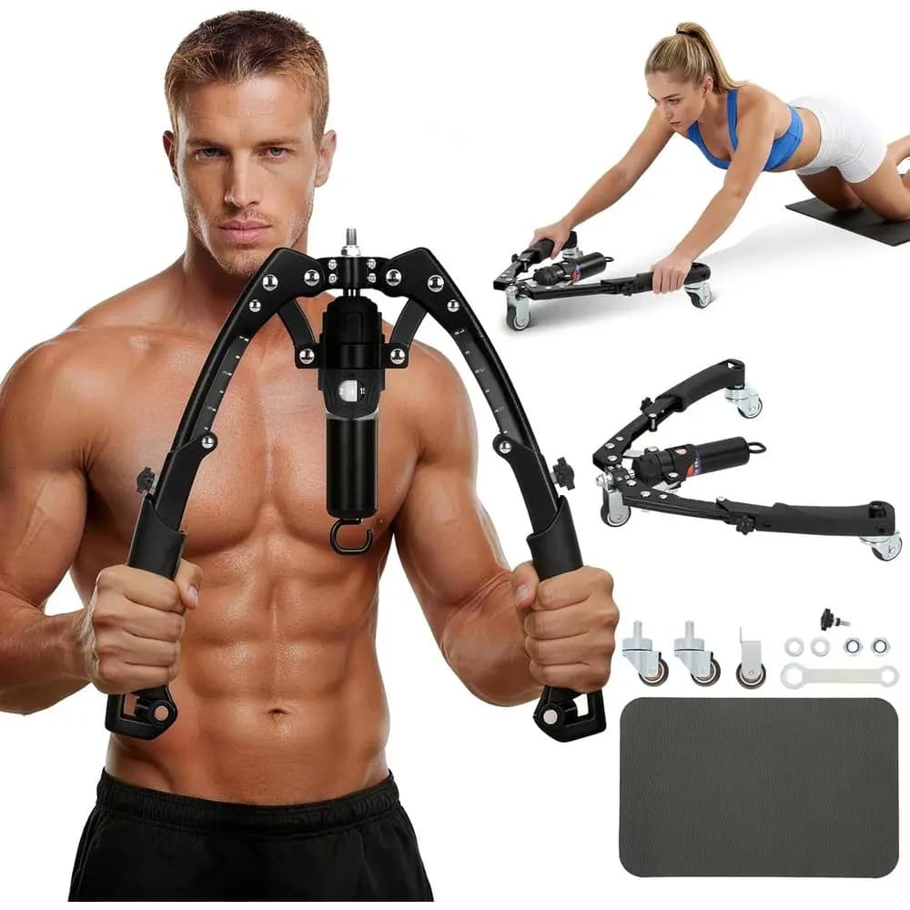 3-in-1 Adjustable Hydraulic Breast Exercise Tool, 22-440 pounds, with abdominal wheel and hooks for strength training at home