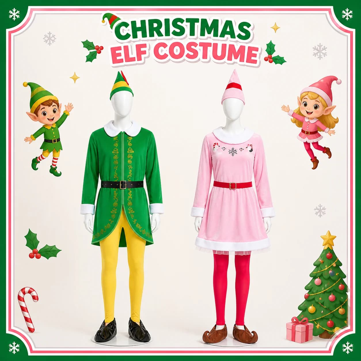 Cosplay Outerwear inspired by Buddy style with Elf Christmas Costume Set Jacket Pants Shoes Hat Belt Breathable Easy-Clean suita
