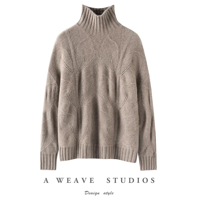 Pullover dolcevita jacquard con foglie 100% lana merino Abbigliamento donna Maglione spesso allentato Maglione casual moda autunno inverno