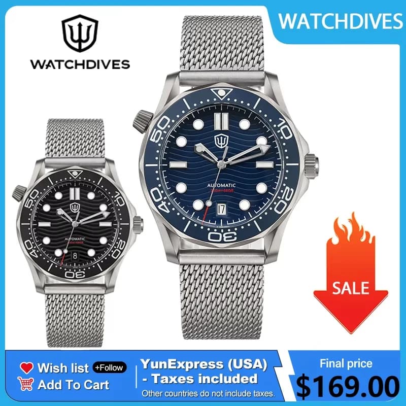 Watchdives WD007 39mm Stainless Steel Underwater Watch NTTD NH35 Automatic Movement Luminous Sapphire Luminous Men's Watches Waterproof 200M