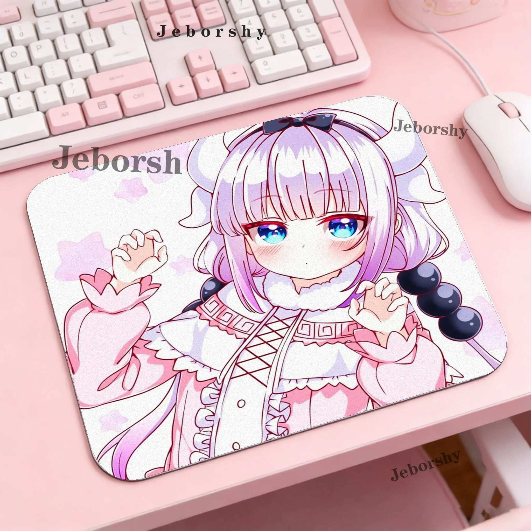 K-KannaS Kamui Anime Desk Mat,small Gaming Mouse Pad with Cute Dragon Girl Design, Non-slip Base for Fans