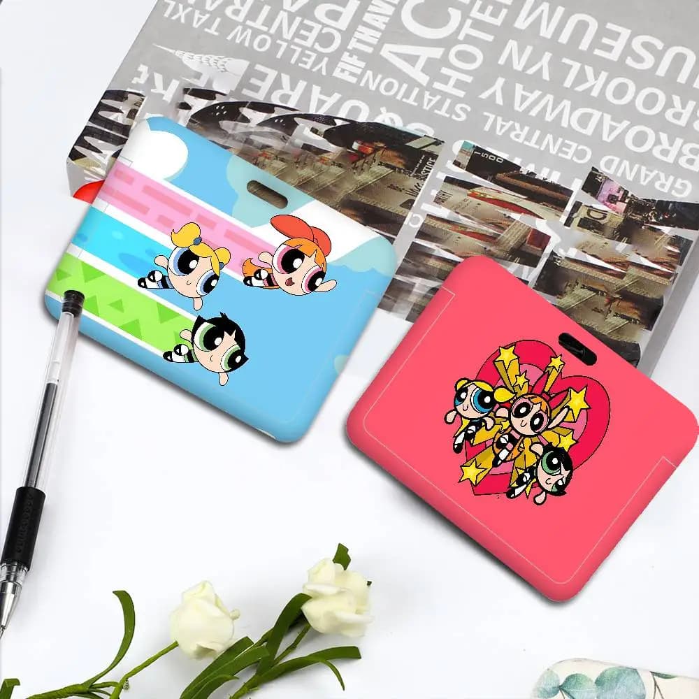 Porta Carte di Credito P-Powerpuff Anime G-Girls con Cordino, Porta Tessere Bancarie e ID Studenti con Laccetto