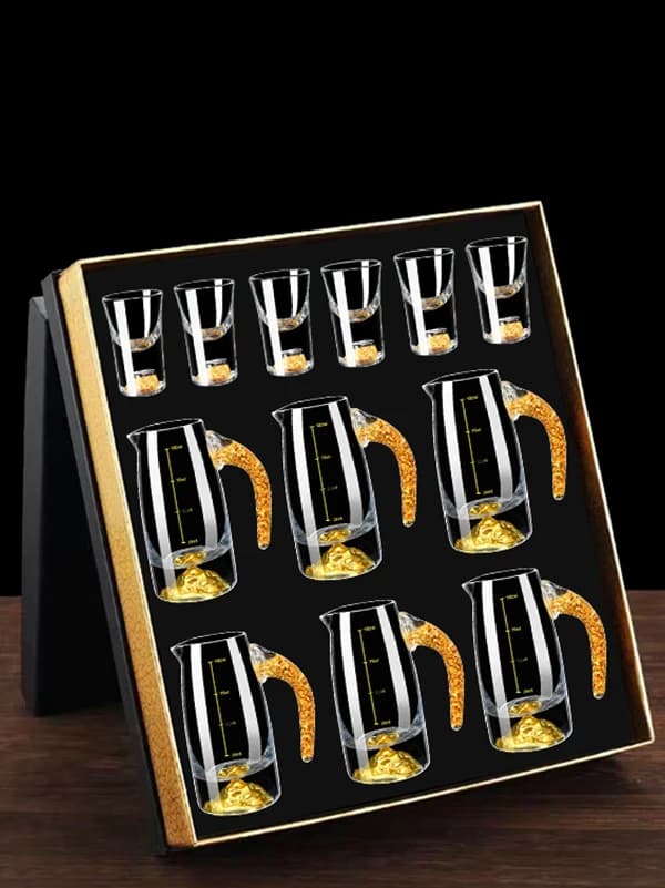 Chinese Style Glass Set High End White Wine Cup Gift Box Liquor Cup Retro Alcohol Bottle Small Alcohol Dish Handmade Craft