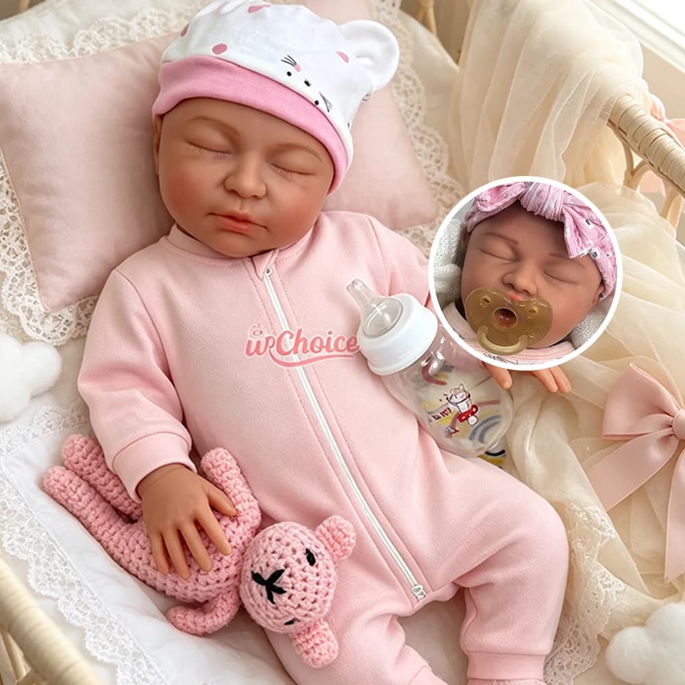 Realistic 22" Soft Solid Silicone Reborn Doll Sleeping Open Mouth Reborn Doll Newborn Chubby Hand-Painted 3D Veins Weighted 8Lbs