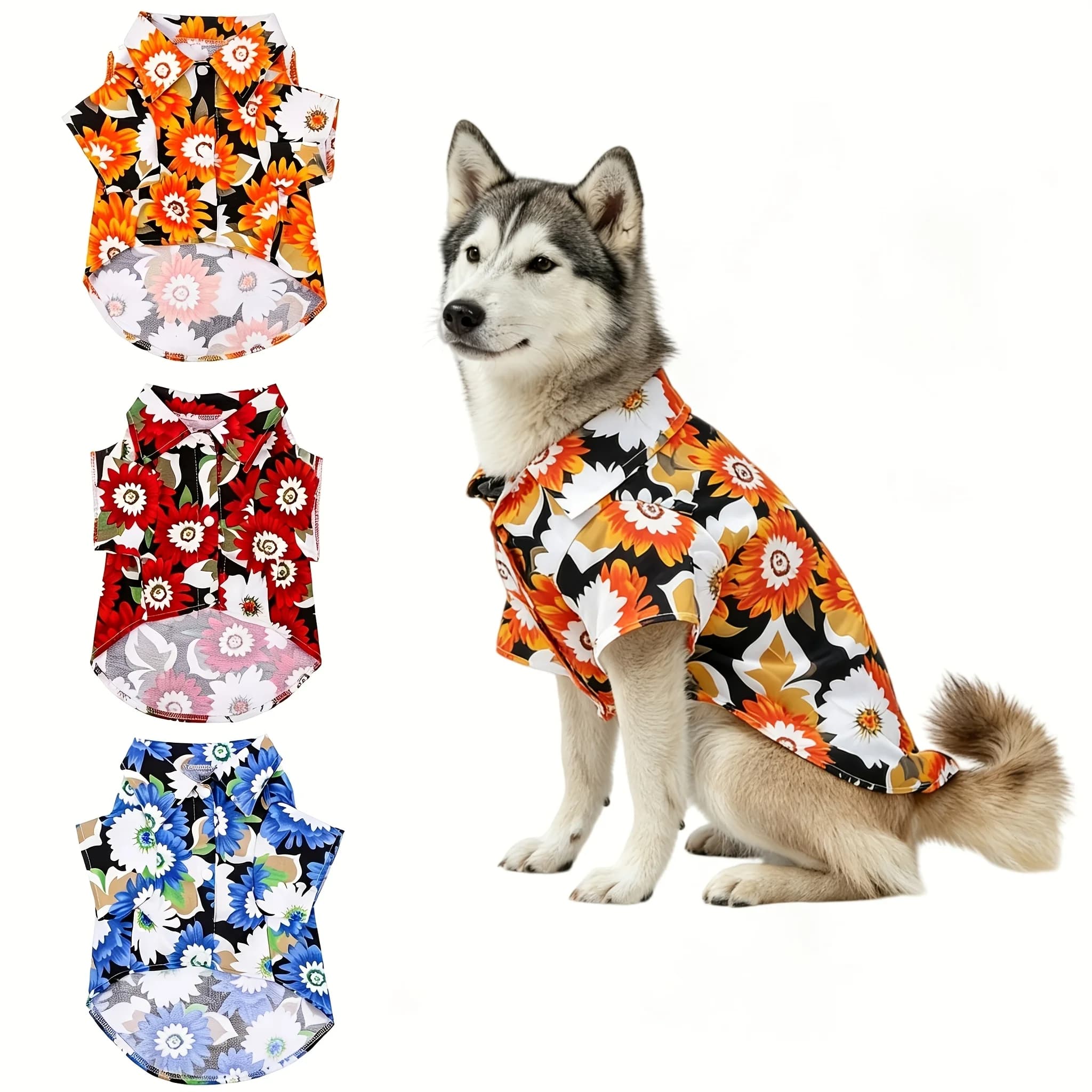 Maglietta Estiva per Animali Domestici, Stile Hawaiano con Girasoli, Abbigliamento Traspirante per Cani e Gatti, Costume da Spiaggia per Cuccioli