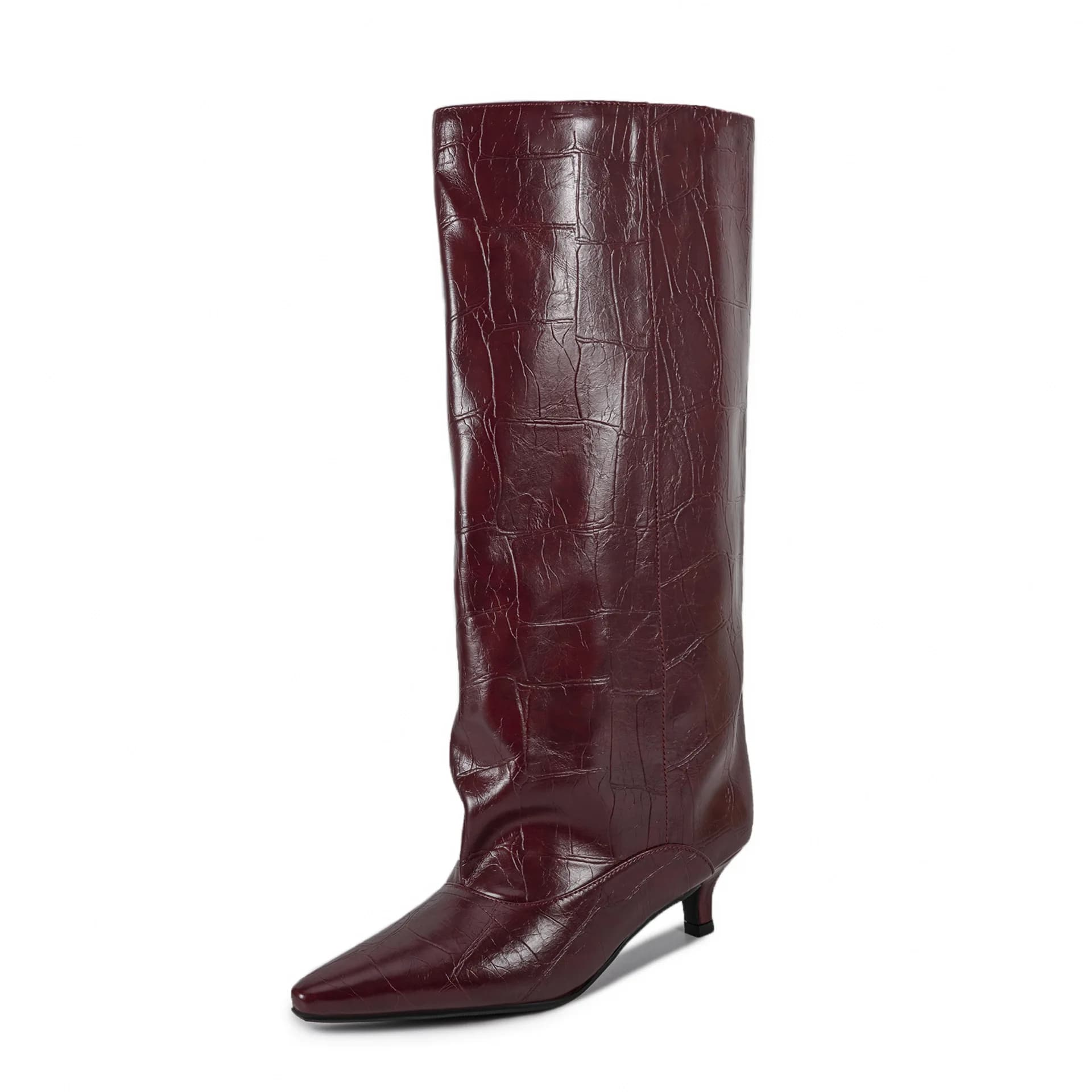 Women's knee boots with crocodile print, pointed, with stiletto heel, elegant and soft boots for parties and evening events, fashionable for everyday