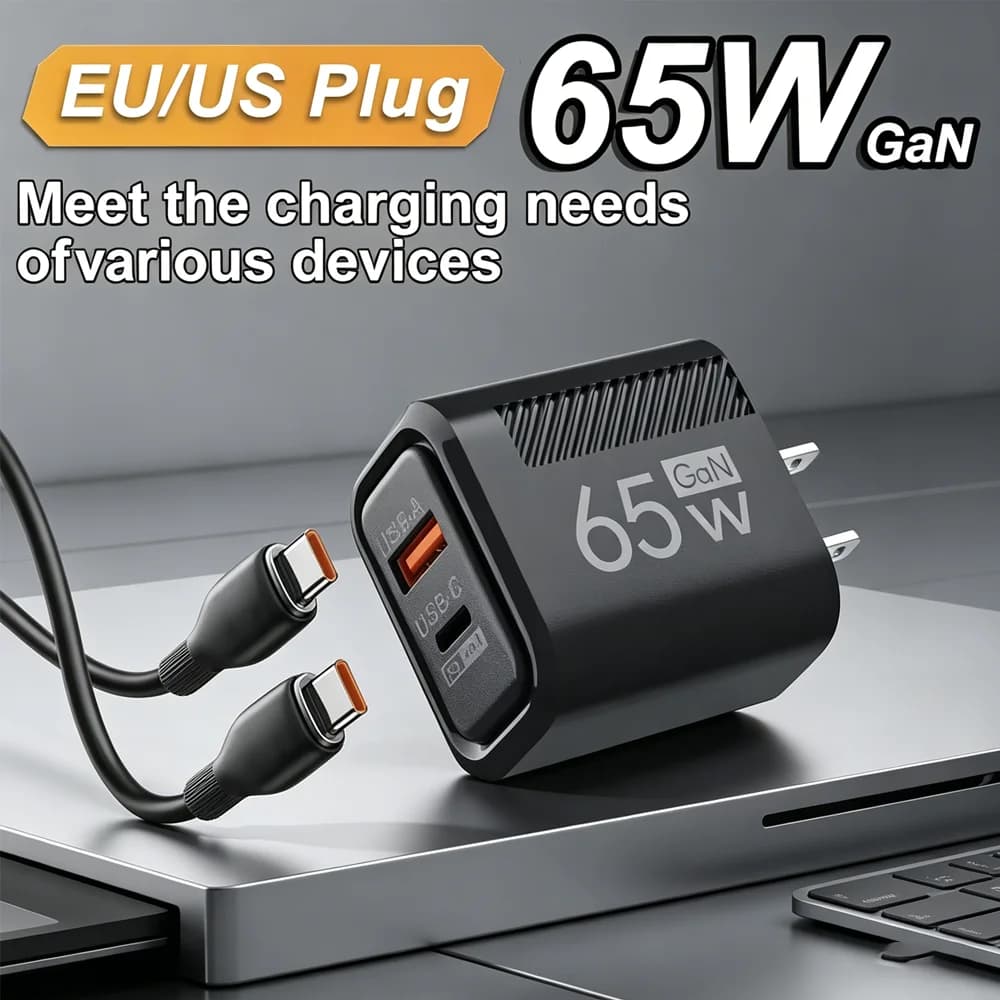 65W GaN USB PD Quick Charger Spina Type C Quick Charge 3.0 Wall Adapter for Phone Portable Travel Charger for iPhone 16 Xiaomi Samsung
