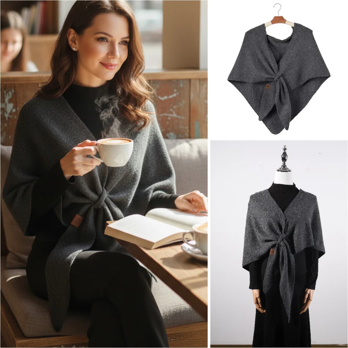 Simple Solid Color Knitted Triangle Shawl, Trendy Fashion Wrap Scarf, Warm Autumn Winter Blended Wool Shoulder Cape
