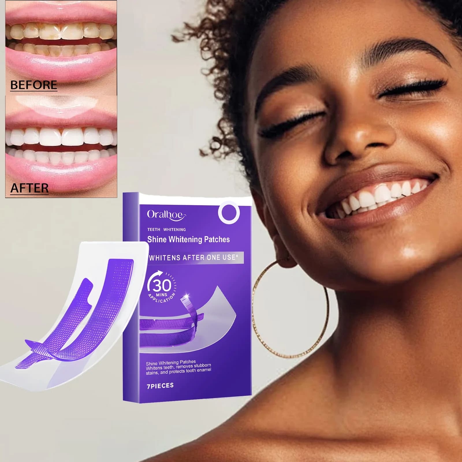 7 pieces quick action whitening teeth cleaning stickers 30 minutes quickly transform white gel strip which improves dental implantation oral strips