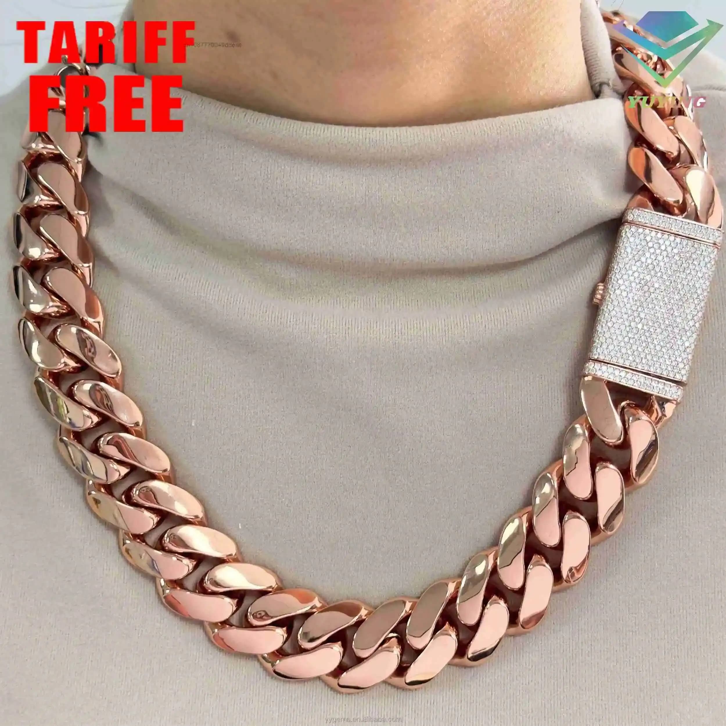 Personalizzato placcato oro rosa 24 mm di larghezza Miami catena a maglie cubane in argento massiccio da uomo catena Moissanite serratura collana a catena cubana gioielli