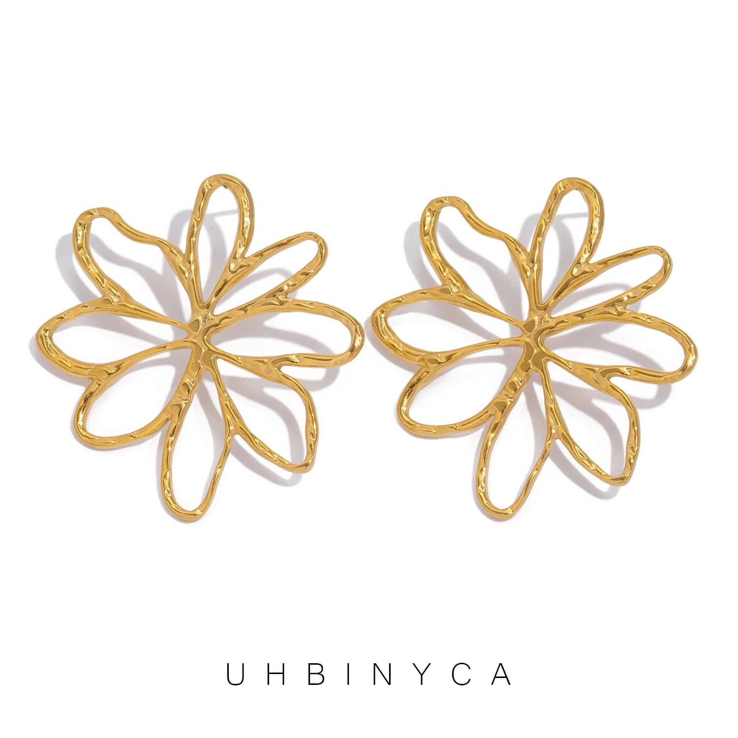 Stainless Steel Earrings with 18K Gold Plated Hollow Flower Design, Delicate & Timeless for Daily Jewelry