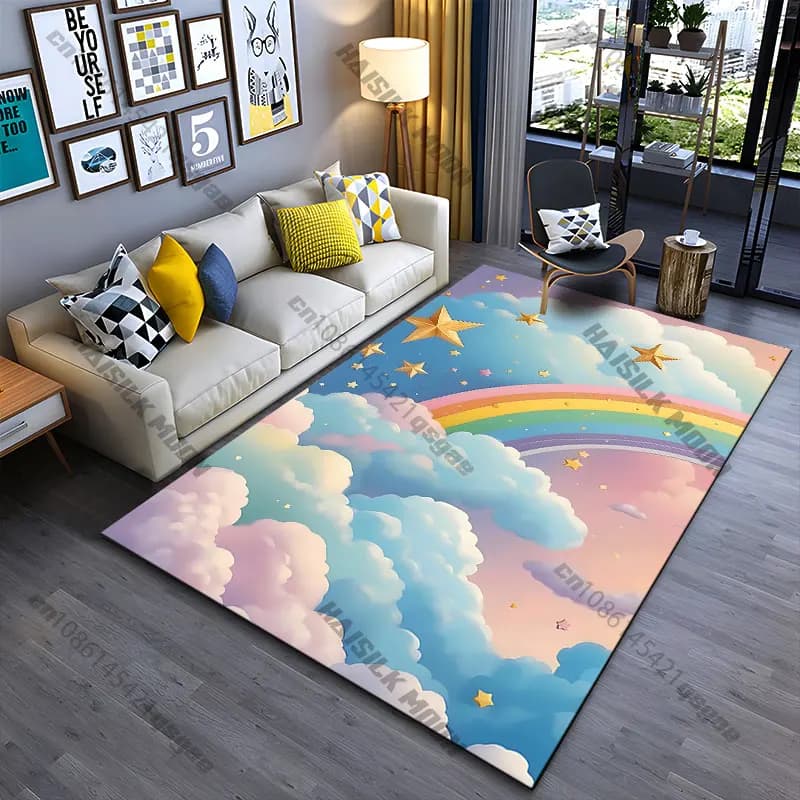 Carpet with sky scene rainbow dream, yoga mat, decoration for living room, baby cat mat, game mat