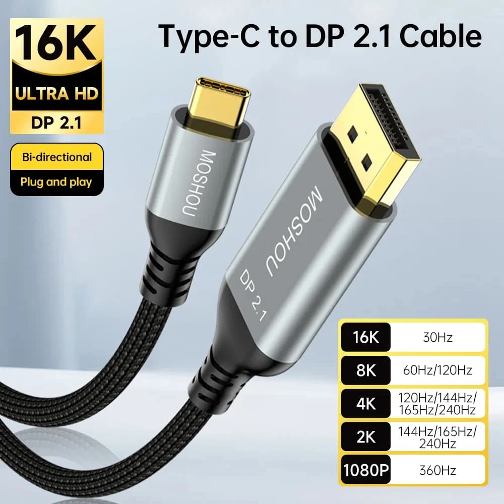 Cavo da USB C a DisplayPort 2.1 MOSHOU 16K @ 30Hz 8K @ 60Hz 40Gbps cavo Thunderbolt 4/3 da tipo C a DP 2.1 per MacBook Pro/Air