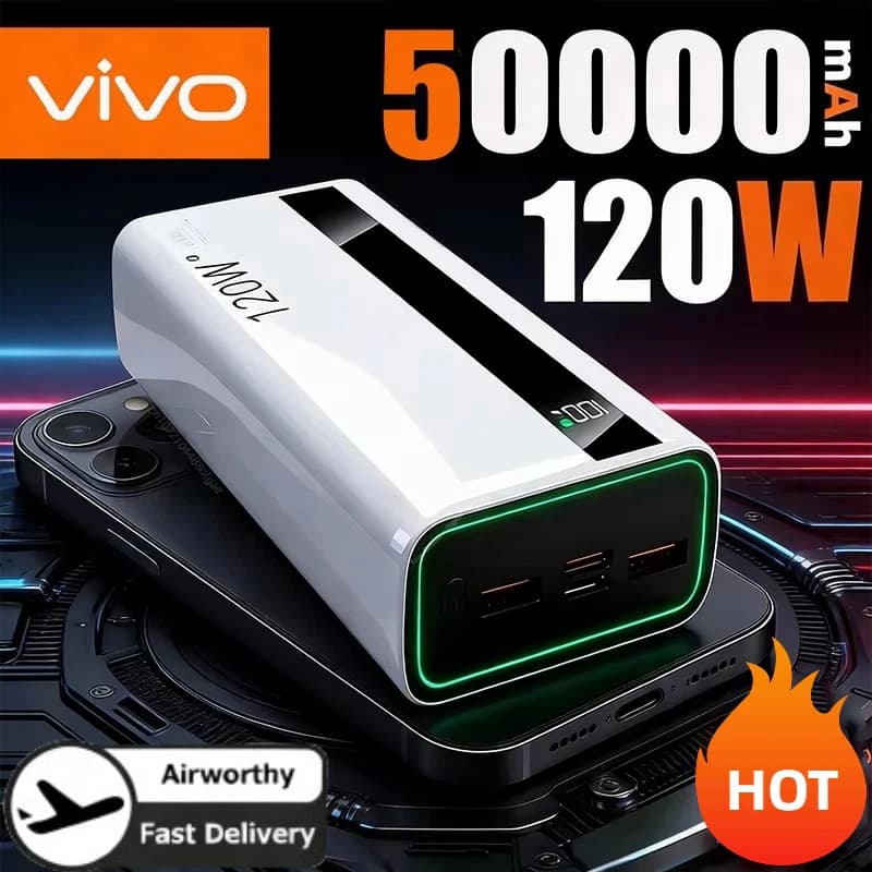 VIVO Powerbank 50000mAh high speed and large capacity, super fast charging 120W, CCC certified outdoor battery for iPhone and Android