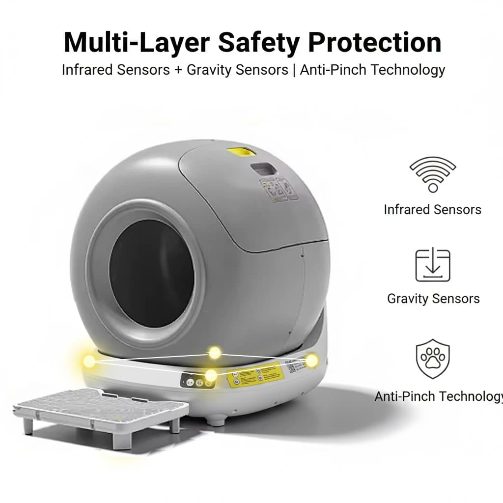 Enclosed Automatic Smart Cat Litter Box Toilet with Self-Cleaning Odor Filter Easy Clean 78L Inner Round for Large Cats