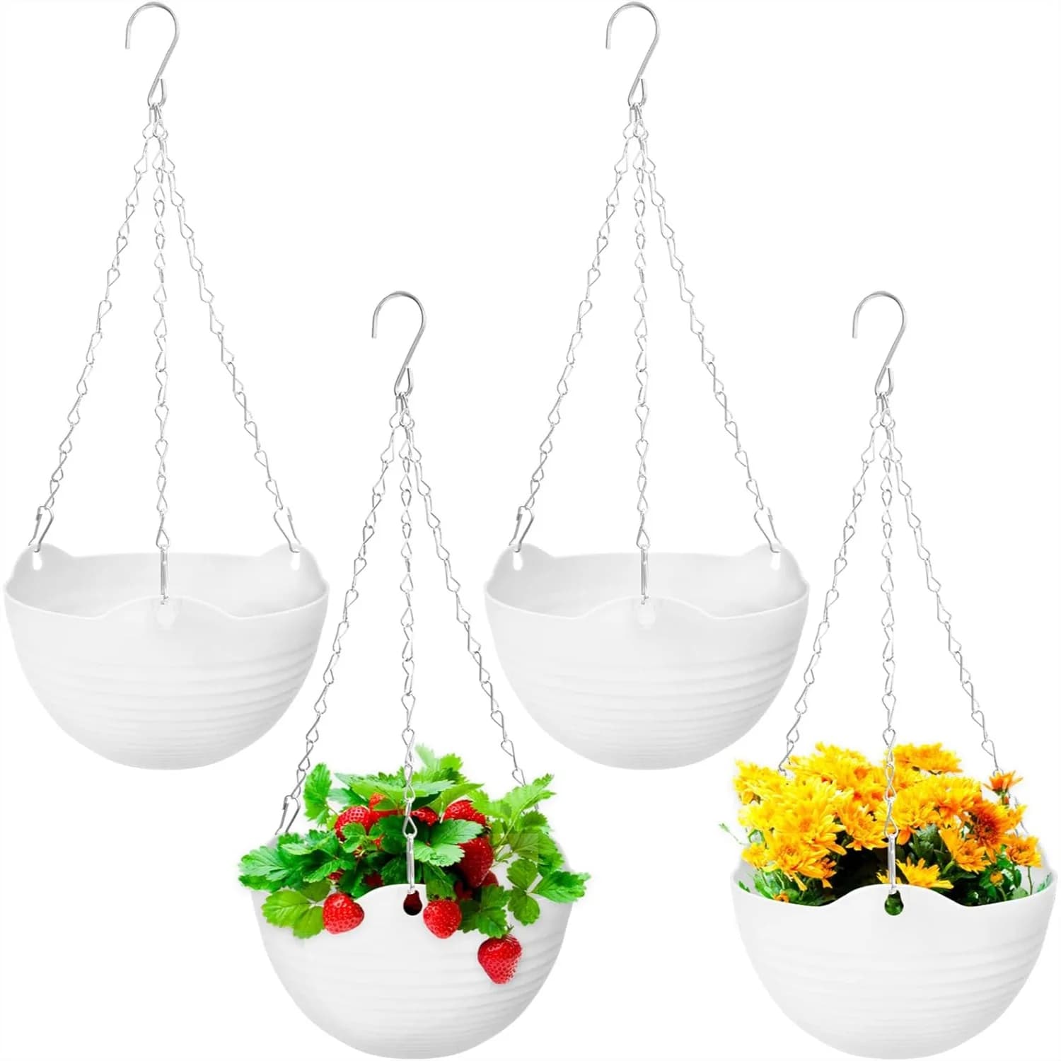 Set di 4 Vasi Sospesi Bianchi da 8 Pollici, Fioriere Autoirriganti per Interni ed Esterni con Catena Metallica per Decorazione di Giardini, Portici e Pareti
