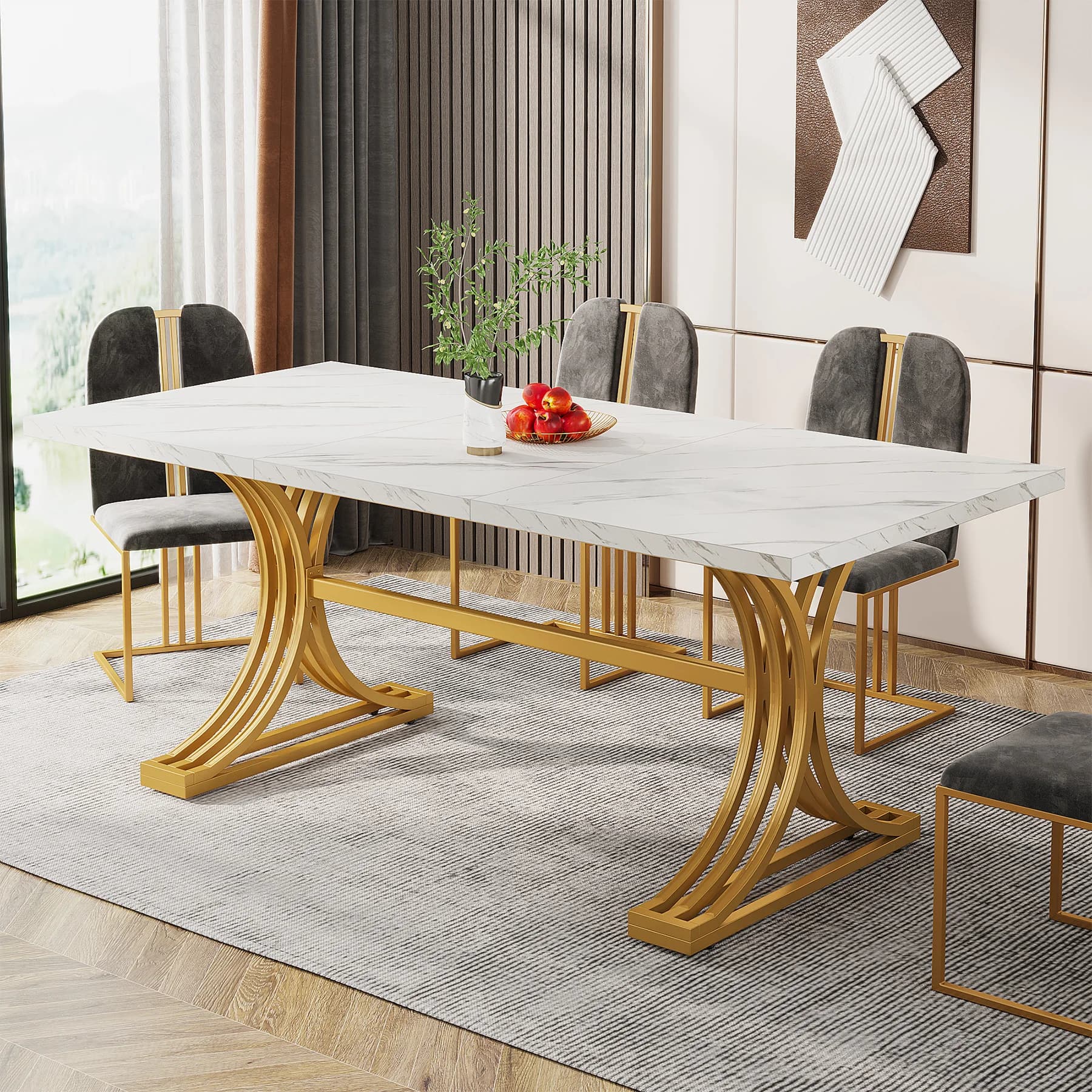 Tavolo da pranzo rettangolare Tribesigns da 63 pollici per 4 a 6, tavolo da cucina moderno con piano in finto marmo, tavoli da pranzo bianchi