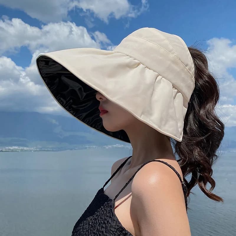 1Pcs Summer Empty Top Wide Brim Foldable Sun Hat for Women Anti UV Sunscreen Bucket Hat Female Outdoor Hiking Fishing Beach Caps