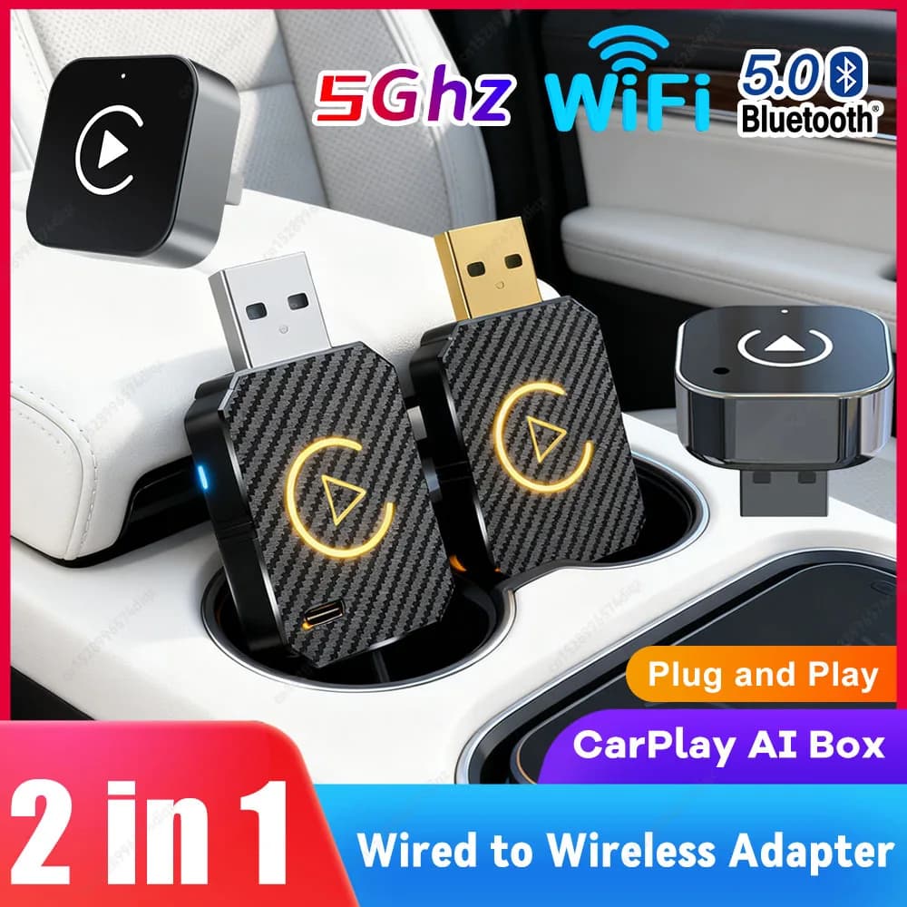 Adattatore Wireless CarPlay Android Auto Plug&Play, Dongle USB per Auto, Box AI Intelligente BT per Auto con CarPlay/Android Auto Cablato OEM