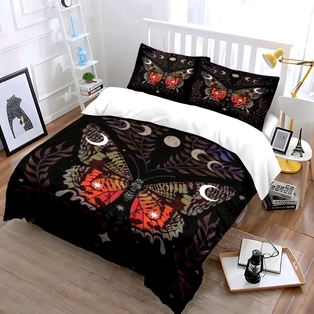 Set di biancheria da letto Butterfly Moon Starry Night Decor con 1 copripiumino e 2 federe, singolo, matrimoniale, king, queen, regalo